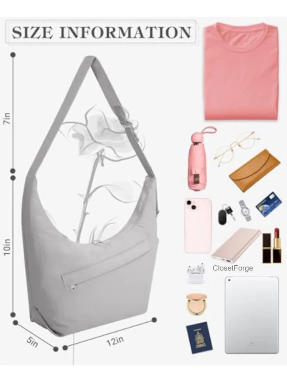 Waterproof Nylon Crescent Crossbody Hobo Bag with Pockets